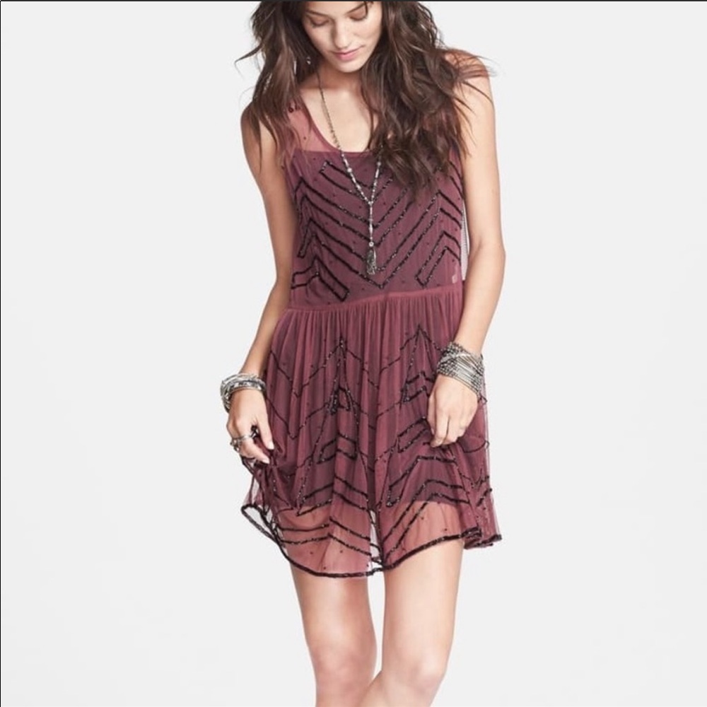 Free People Embellished Mesh Mini Slip Medium